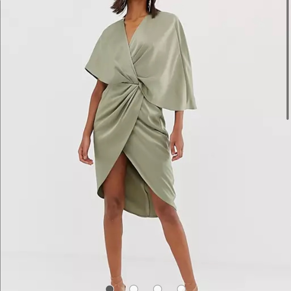 ASOS DESIGN satin midi dress w/ asymmetric sleeve